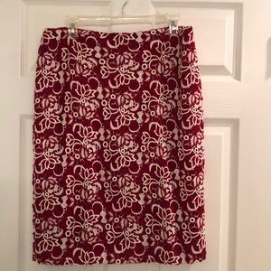 Talbots red and white lace skirt